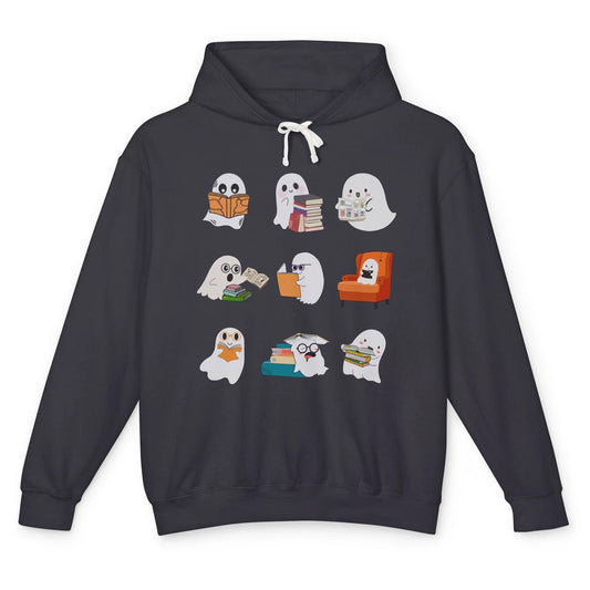 Kawaii Ghost Reading Book Halloween School Spooky Librarian Unisex Lightweight Hoodie