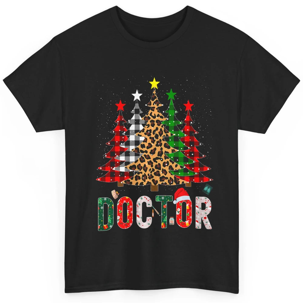 Merry Christmas Doctor Leopard Buffalo Plaid Xmas Pine Tree Classic Unisex T-Shirt