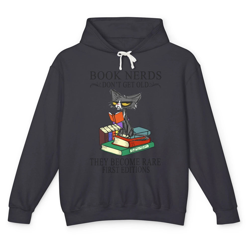 Cat Book Nerds Don't Get Old They Become Rare Reading Lovers Unisex Lightweight Hoodie