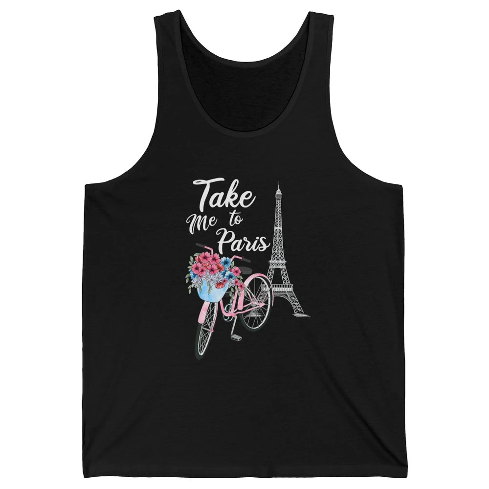 Take Me To Paris France Floral Minimal Eiffel Tower Travel Unisex Jersey Tank