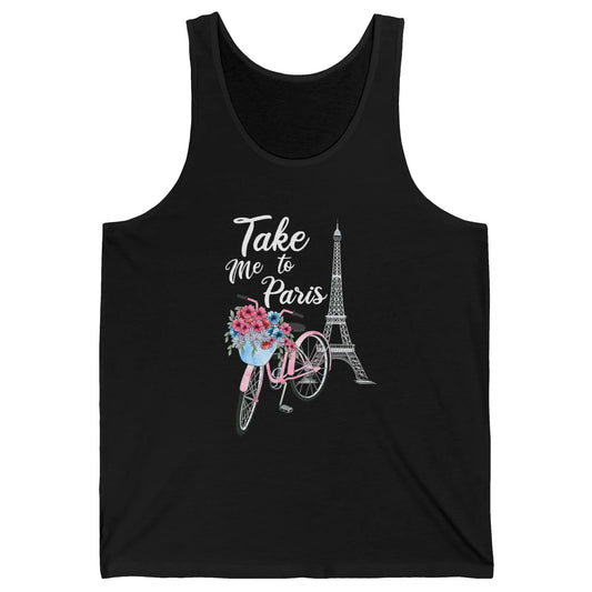 Take Me To Paris France Floral Minimal Eiffel Tower Travel Unisex Jersey Tank