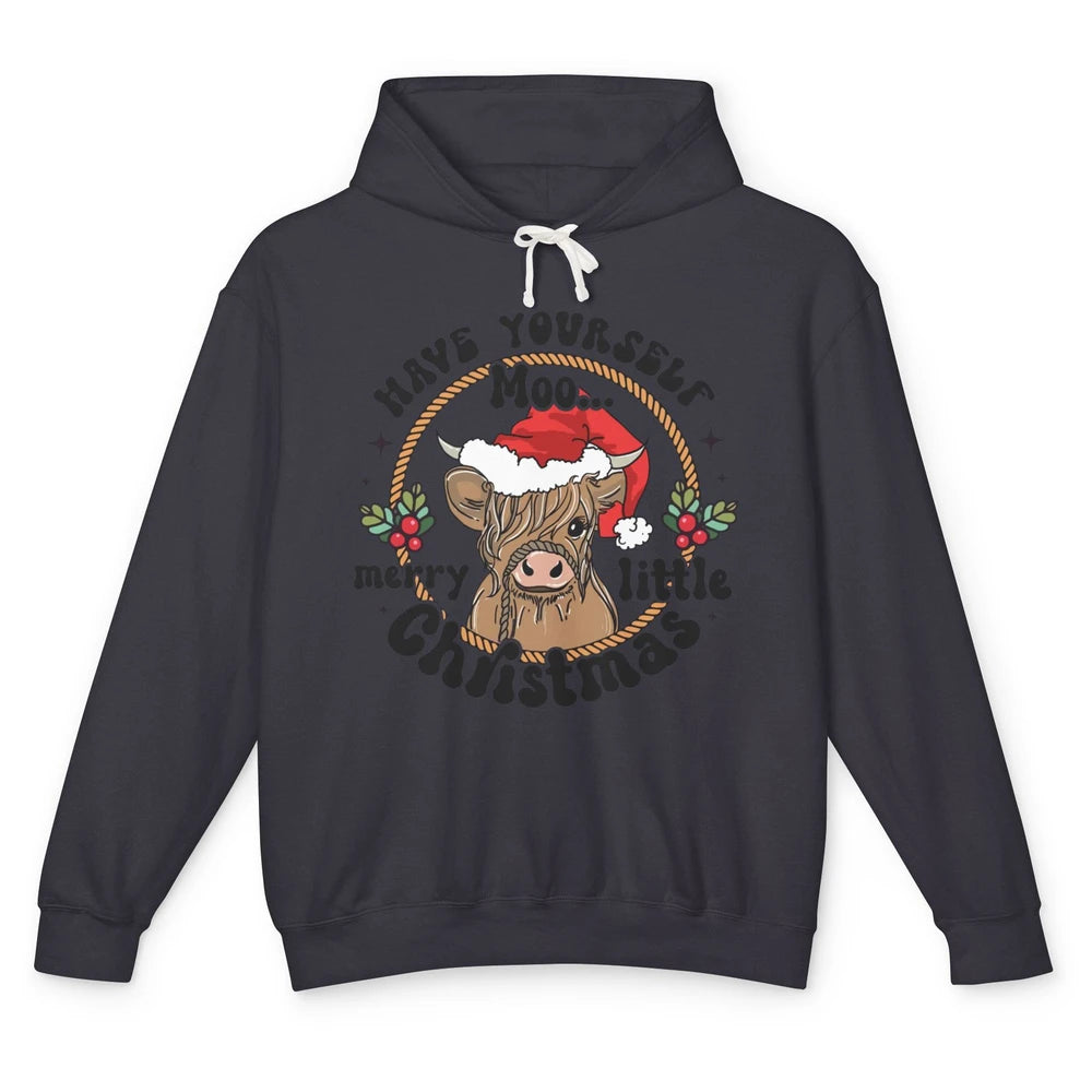 Have Yourself Merry Little Christmas Cow Santa Hat Xmas Gift Unisex Lightweight Hoodie