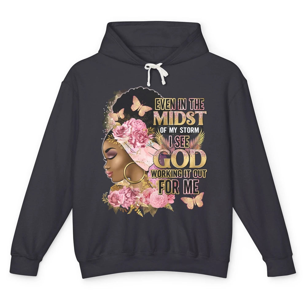 Black Girl In The Midst Of Storm Afro Woman Christian Belief Unisex Lightweight Hoodie