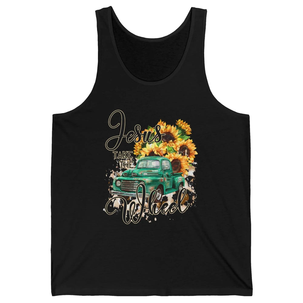 Sunflower Truck Jesus Take The Wheel Christian Gift Leopard Unisex Jersey Tank