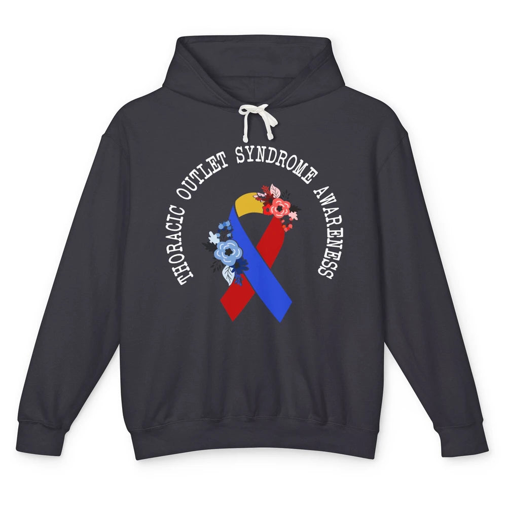 Thoracic Outlet Syndrome Awareness Floral Blue Red Ribbon Unisex Lightweight Hoodie