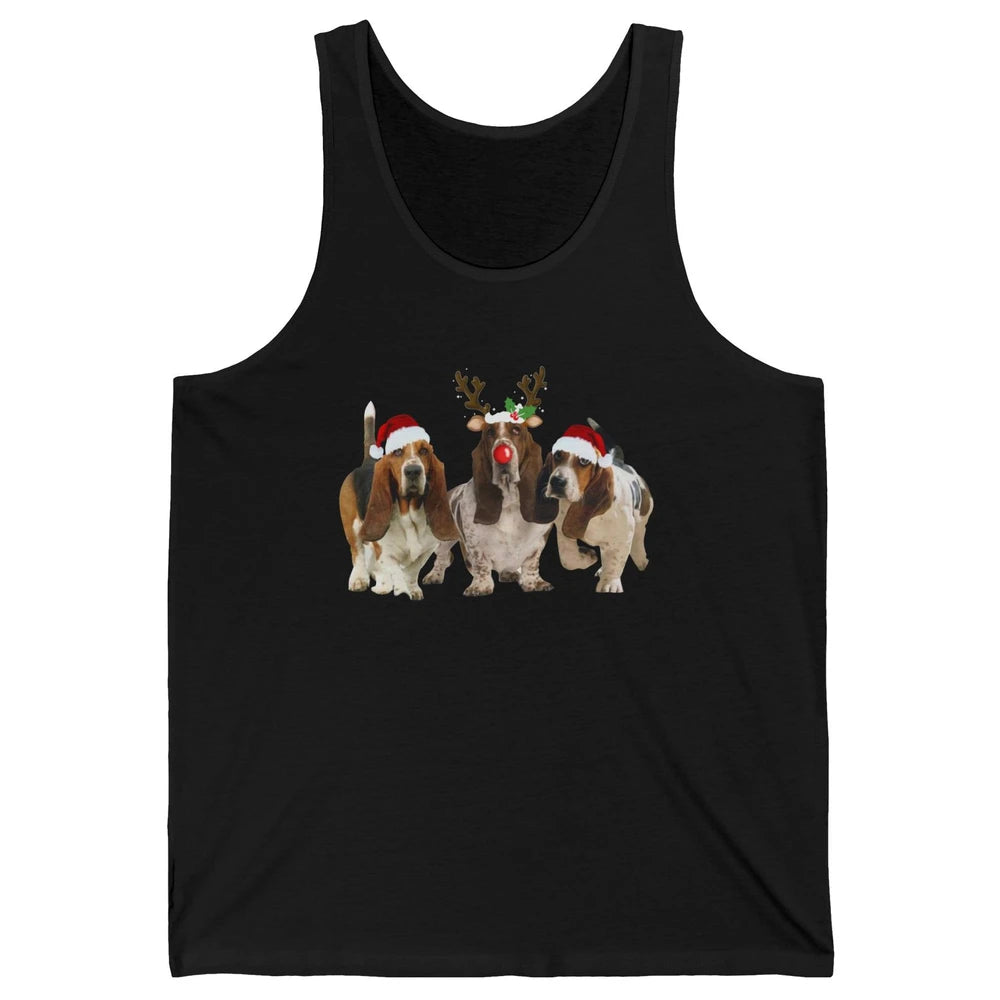 Basset Hound Santa Hats And Reindeer Horns Christmas Dog Mom Unisex Jersey Tank