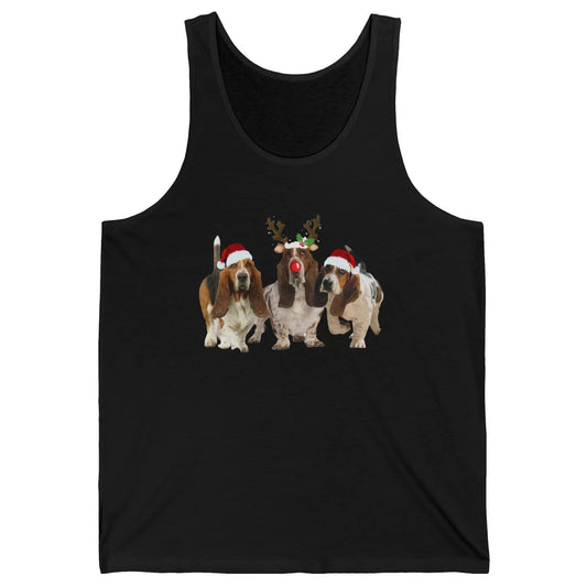 Basset Hound Santa Hats And Reindeer Horns Christmas Dog Mom Unisex Jersey Tank