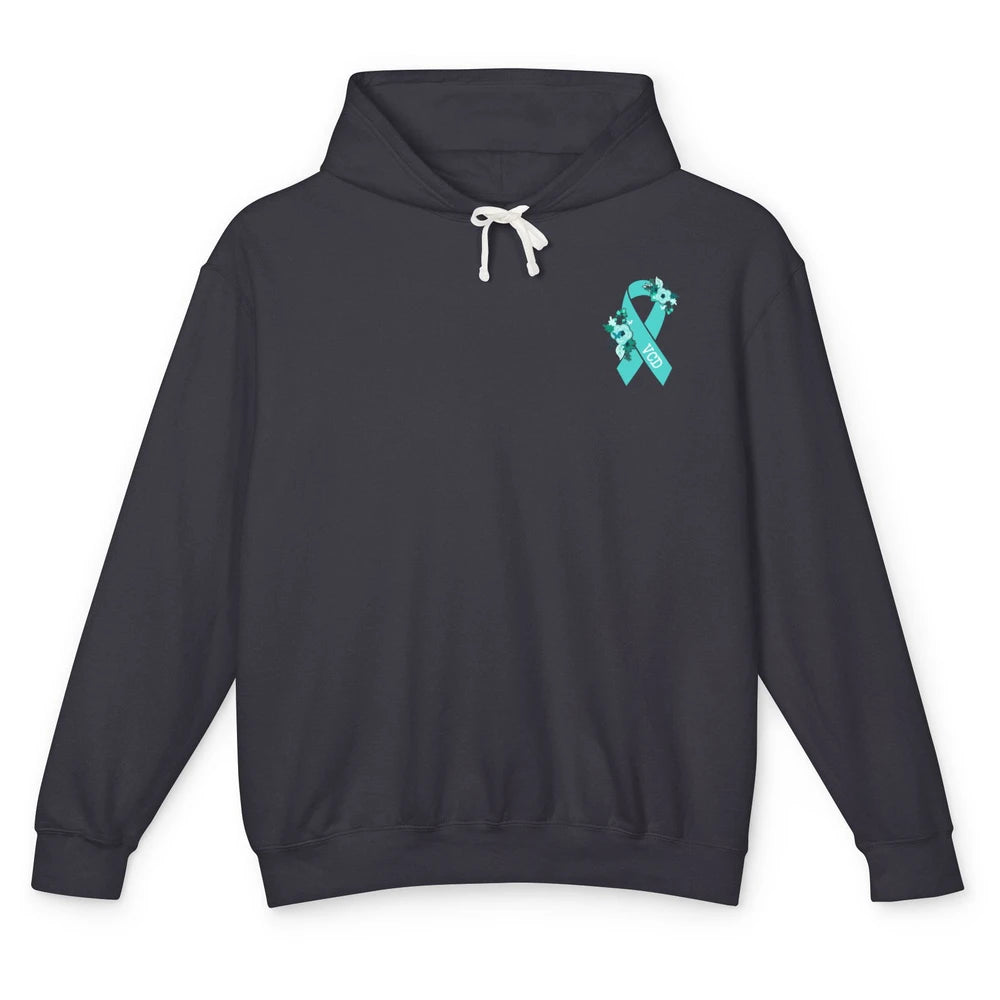 Vocal Cord Dysfunction Awareness Floral Teal Ribbon Rainbow Unisex Lightweight Hoodie