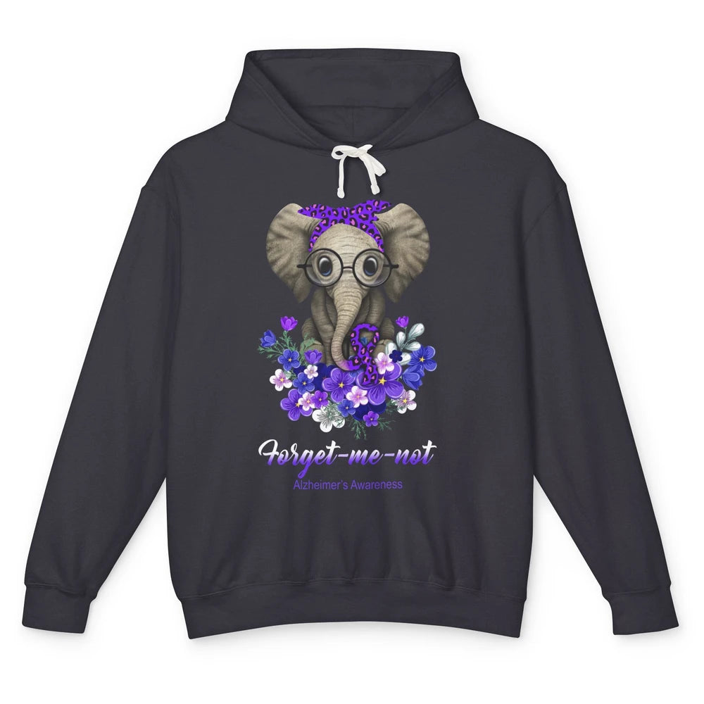 Alzheimer Awareness Purple Ribbon Elephant Forget Me Not Unisex Lightweight Hoodie