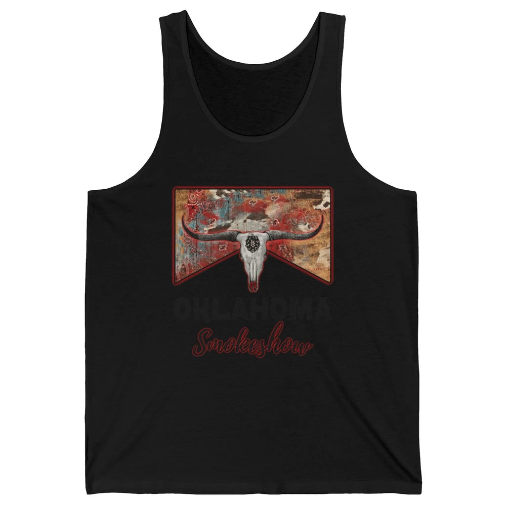 Boho Bull Skull Cow Print Oklahoma Smokeshow Western Country Unisex Jersey Tank