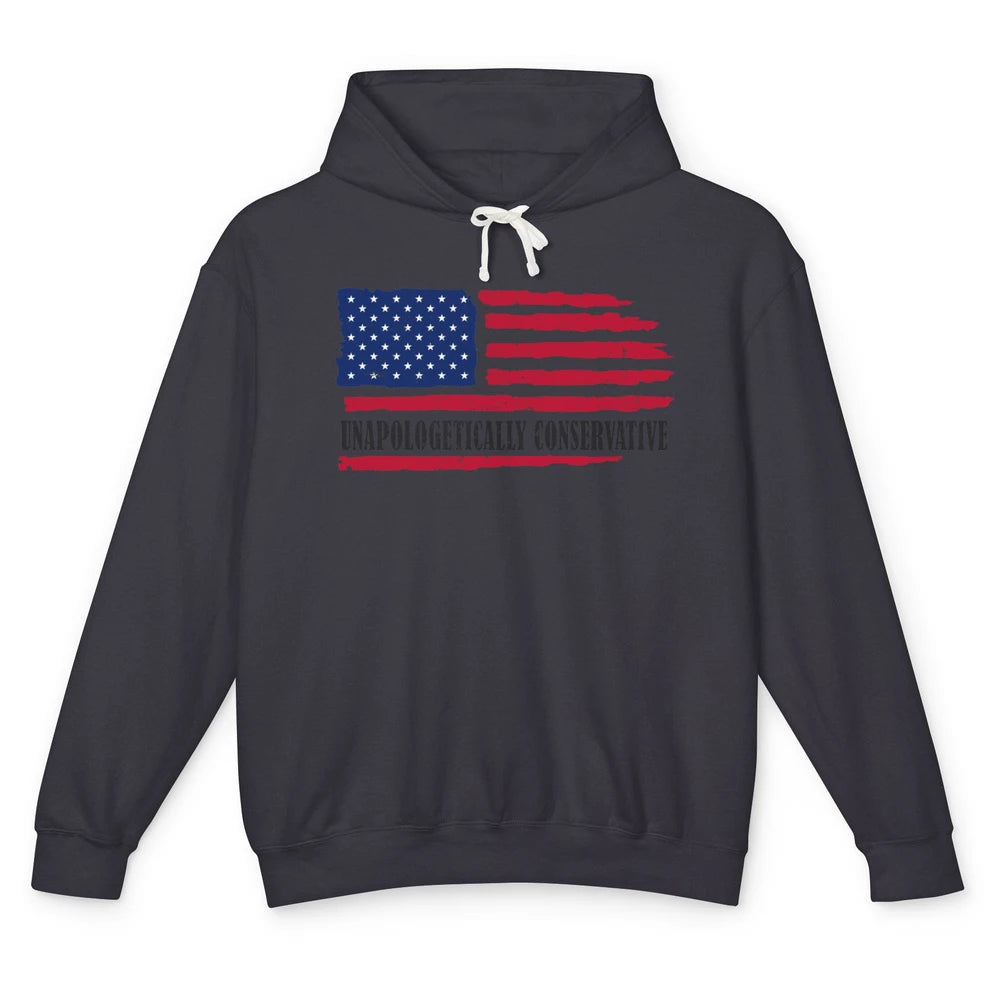 US Flag Unapologetically Conservative July 4th US Patriots Unisex Lightweight Hoodie