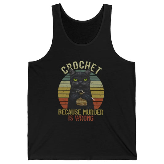 Vintage Black Cat Crochet Because Murder is Wrong Yarning Unisex Jersey Tank