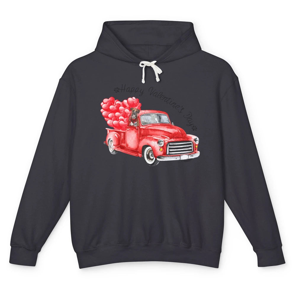 Boxer On Heart Truck Happy Valentines Day Boxer Dog Lovers Unisex Lightweight Hoodie