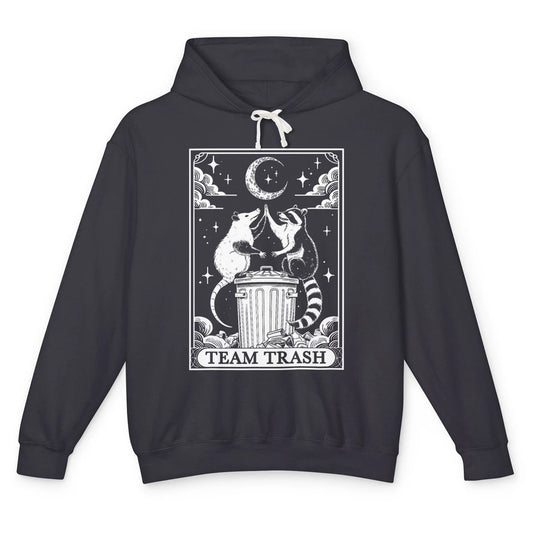 Tarot Card Vintage Team Trash Crescent Moon Opossum Panda Raccoon Gothic Trashy Sarcastic Unisex Lightweight Hoodie