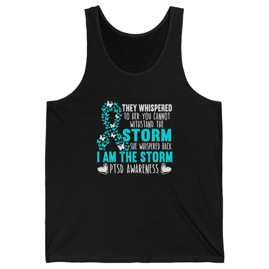 Teal Ribbon Butterfly The Storm Warrior PTSD Awareness Month Unisex Jersey Tank