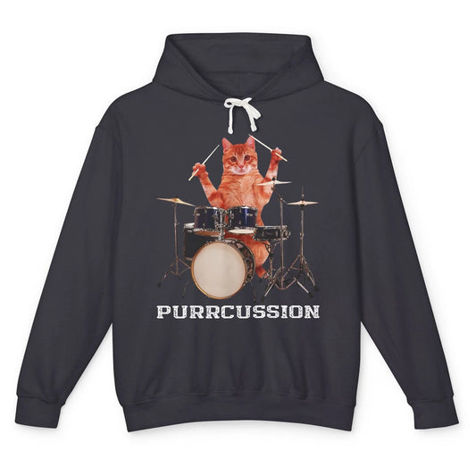 Cat Drummer Purrcussion I Destroy Silence Percussionist Drum Unisex Lightweight Hoodie