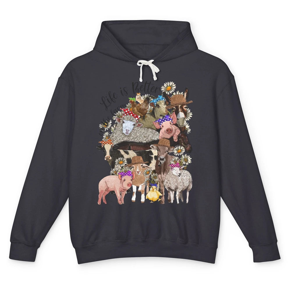 Western Animals Life Is Better On The Farm Pig Cow Donkey Unisex Lightweight Hoodie