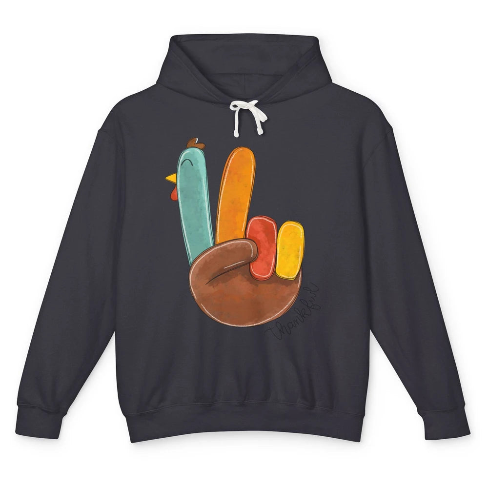 Funny Turkey Peace Sign Thankful Thanksgiving Gift Halloween Unisex Lightweight Hoodie