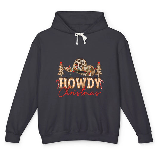 Merry Christmas Howdy Xmas Pine Trees Leopard Cowboy Hat Unisex Lightweight Hoodie