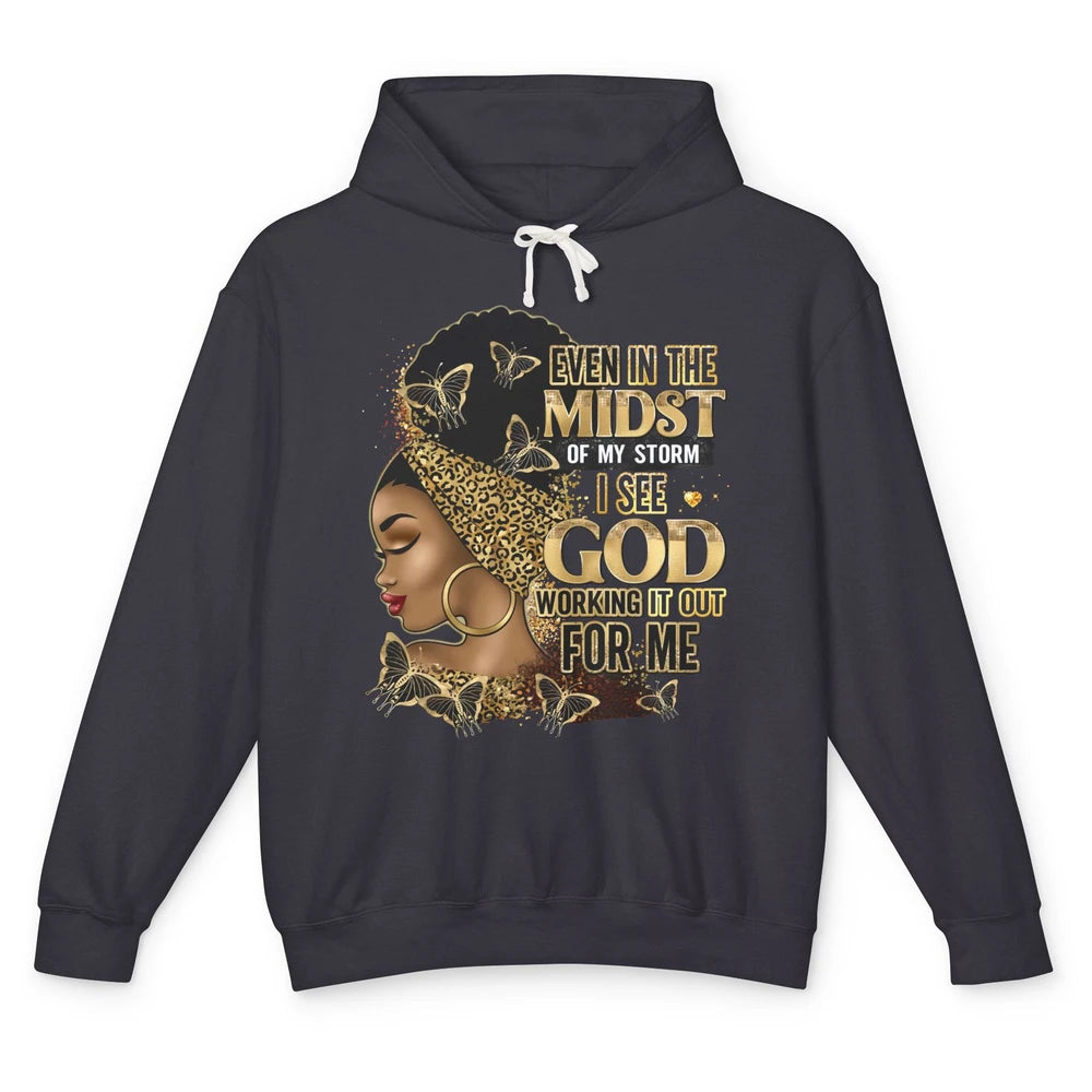 Black Girl In The Midst Of Storm Afro Woman Christian Belief Unisex Lightweight Hoodie