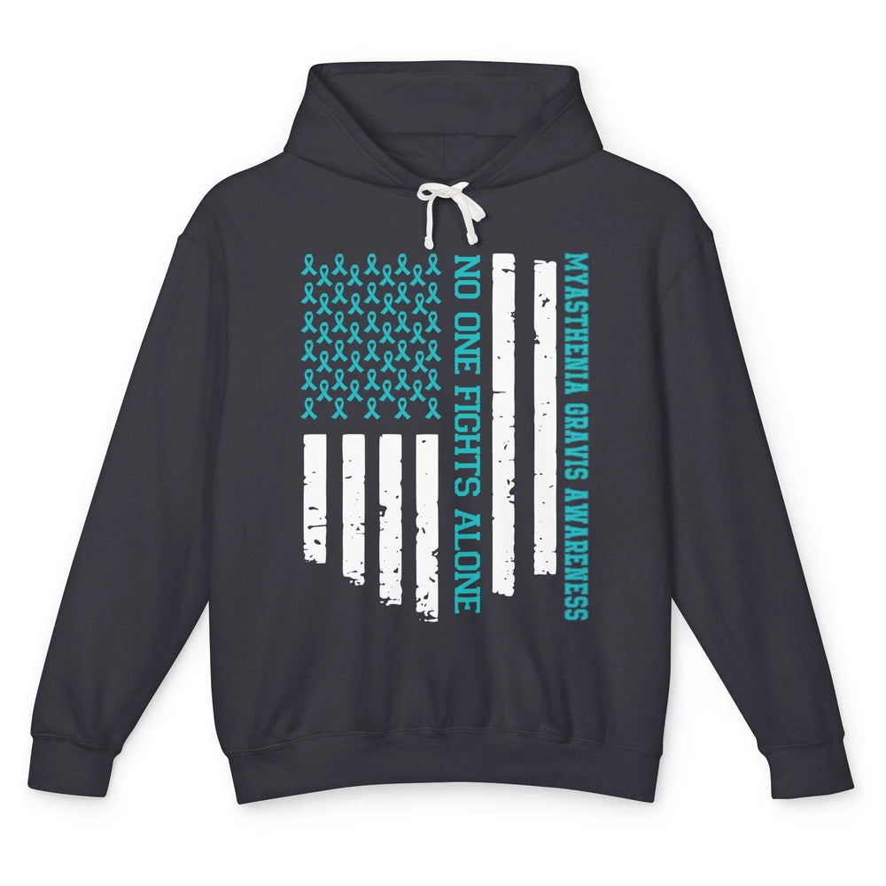 Myasthenia Gravis Awareness Teal Ribbon No One Fight Alone Unisex Lightweight Hoodie