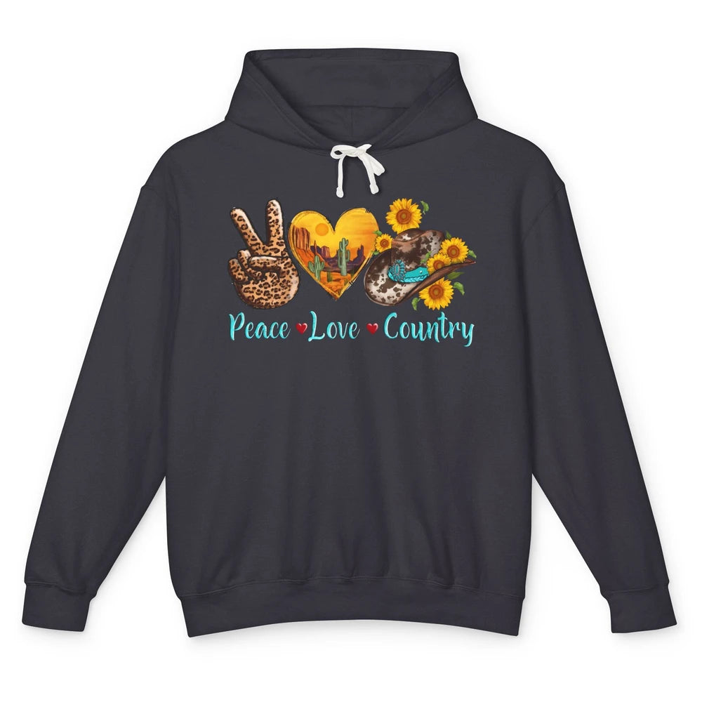 Retro Sunflower Peace Love Country Cowgirl Boots Western Unisex Lightweight Hoodie