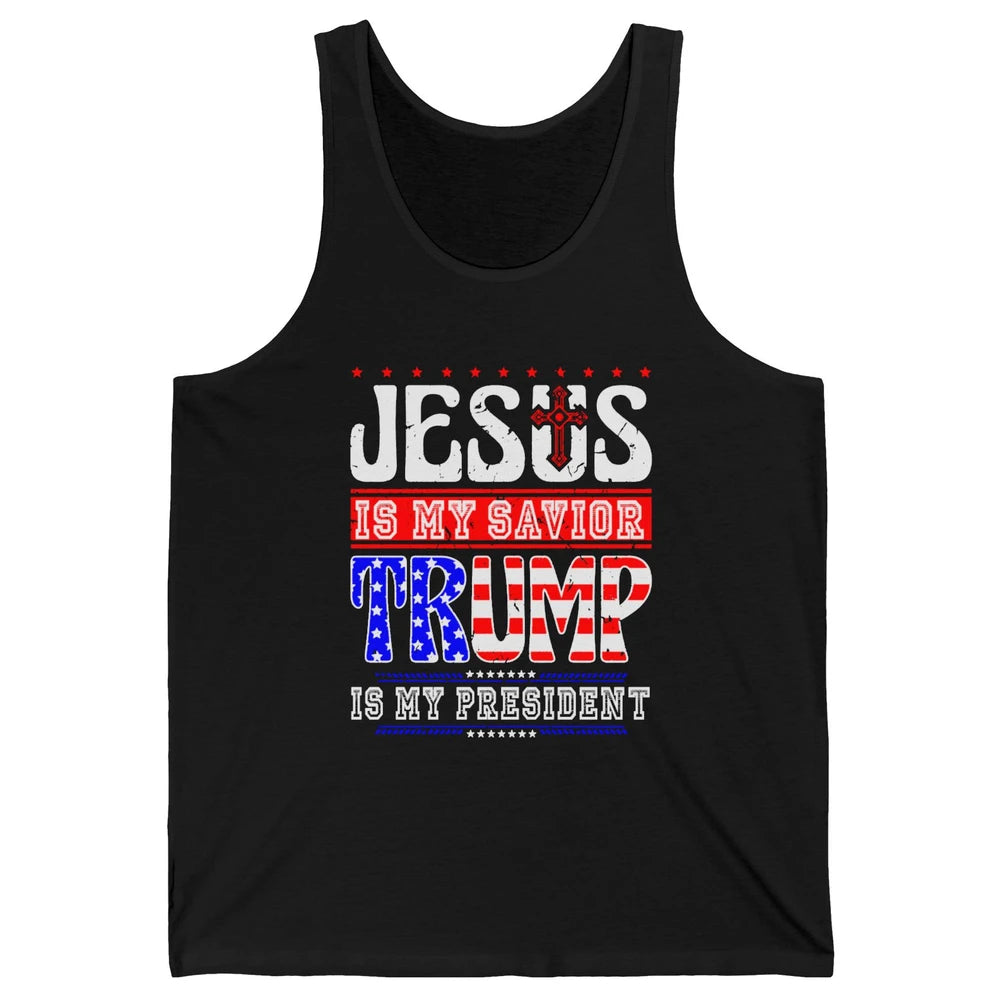 US Flag Jesus Is My Savior Trump Is My President Republican Unisex Jersey Tank