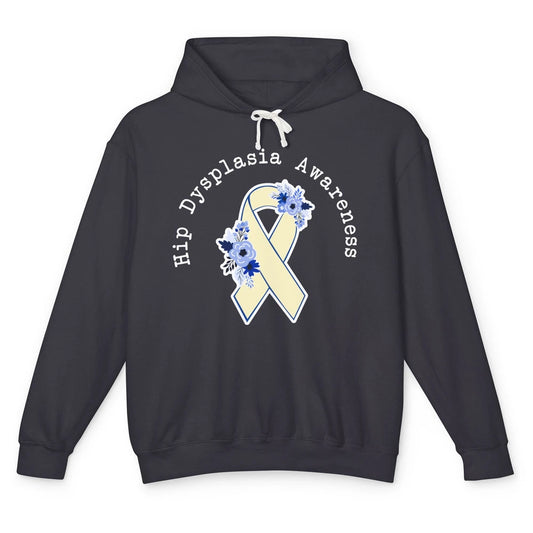 Hip Dysplasia Awareness Floral Blue White Ribbon DDH Unisex Lightweight Hoodie