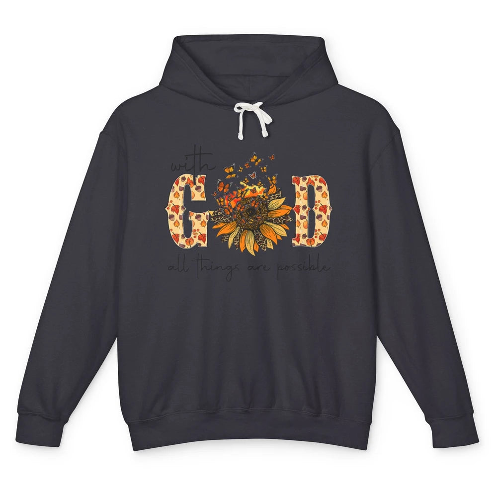 Sunflower With God All Things Possible Christian Bible Fall Unisex Lightweight Hoodie