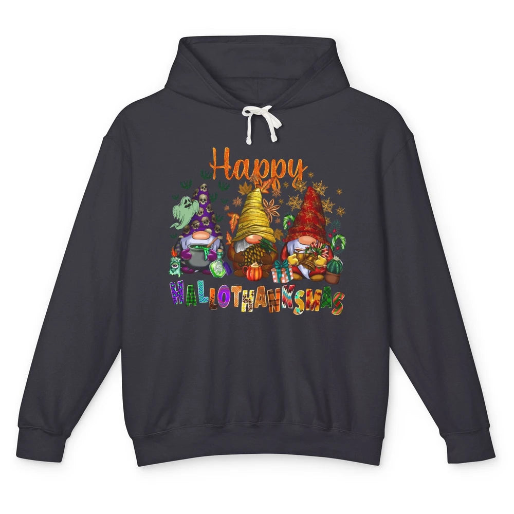 Pumpkin Gnomes Hallo-thank-mas Halloween Thanksgiving Xmas Unisex Lightweight Hoodie