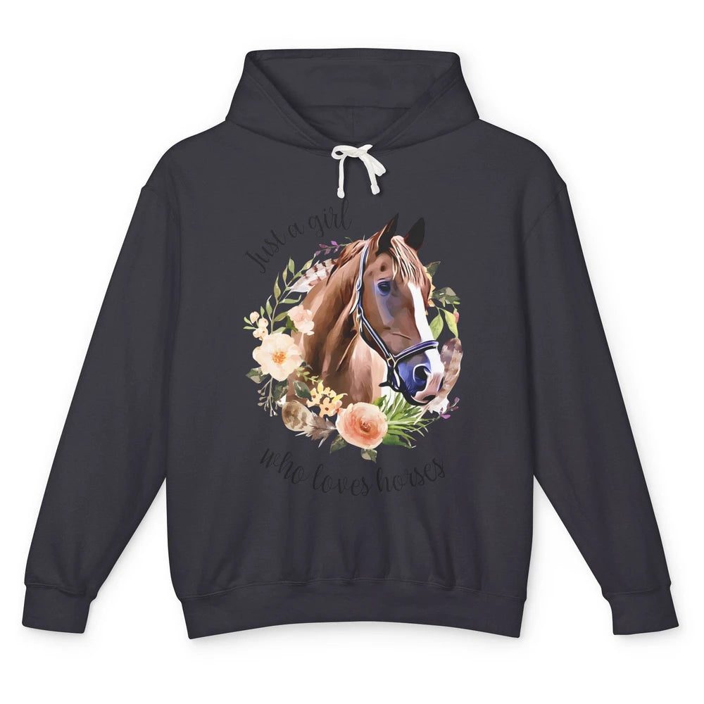 Just Girl Loves Horses Floral Wildflower Farm Animal Western Unisex Lightweight Hoodie