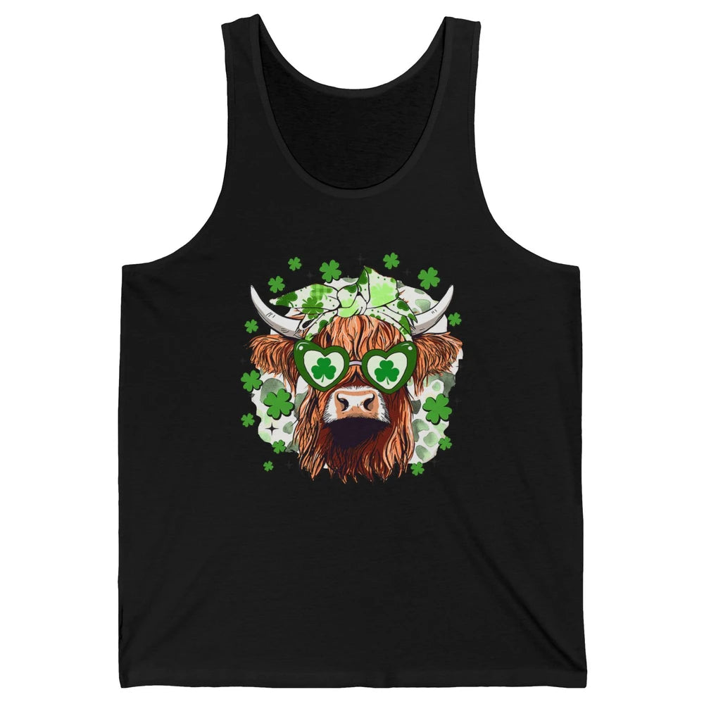 St Patrick Highland Cow Shamrock Bandana Western St Paddy Unisex Jersey Tank