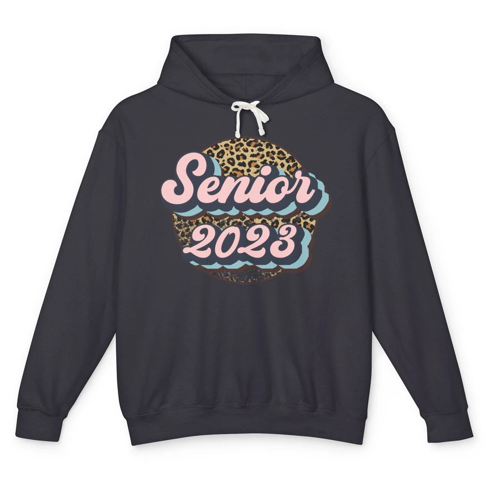 Retro Senior 2023 Leopard Back To School Western Graduation Unisex Lightweight Hoodie