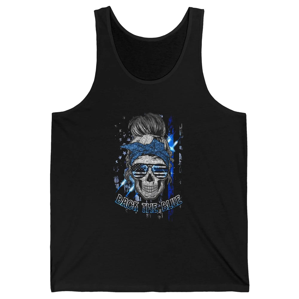 Back The Blue Police American Flag Skull Lady 4th of July Unisex Jersey Tank