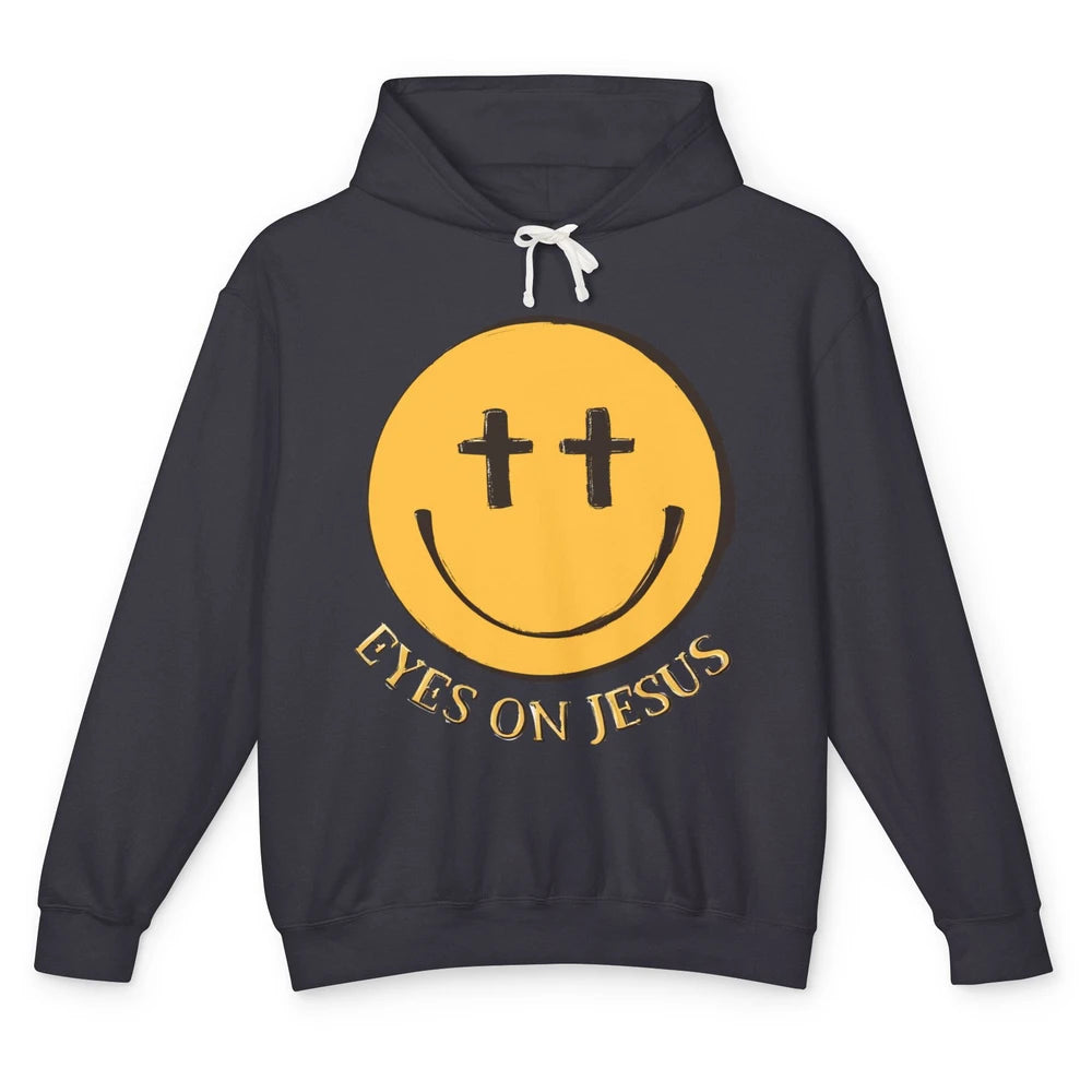 Retro Smiling Face Eyes On Jesus Christian Faith Religious Unisex Lightweight Hoodie