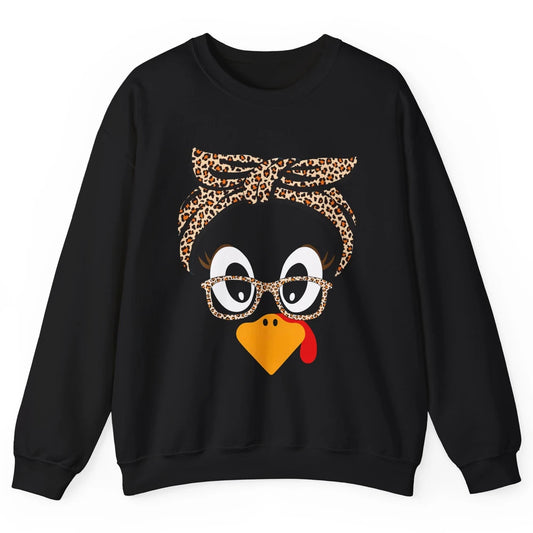 Cute Turkey Mom Leopard Glasses Thanksgiving Fall Turkey Day Unisex Crewneck Sweatshirt