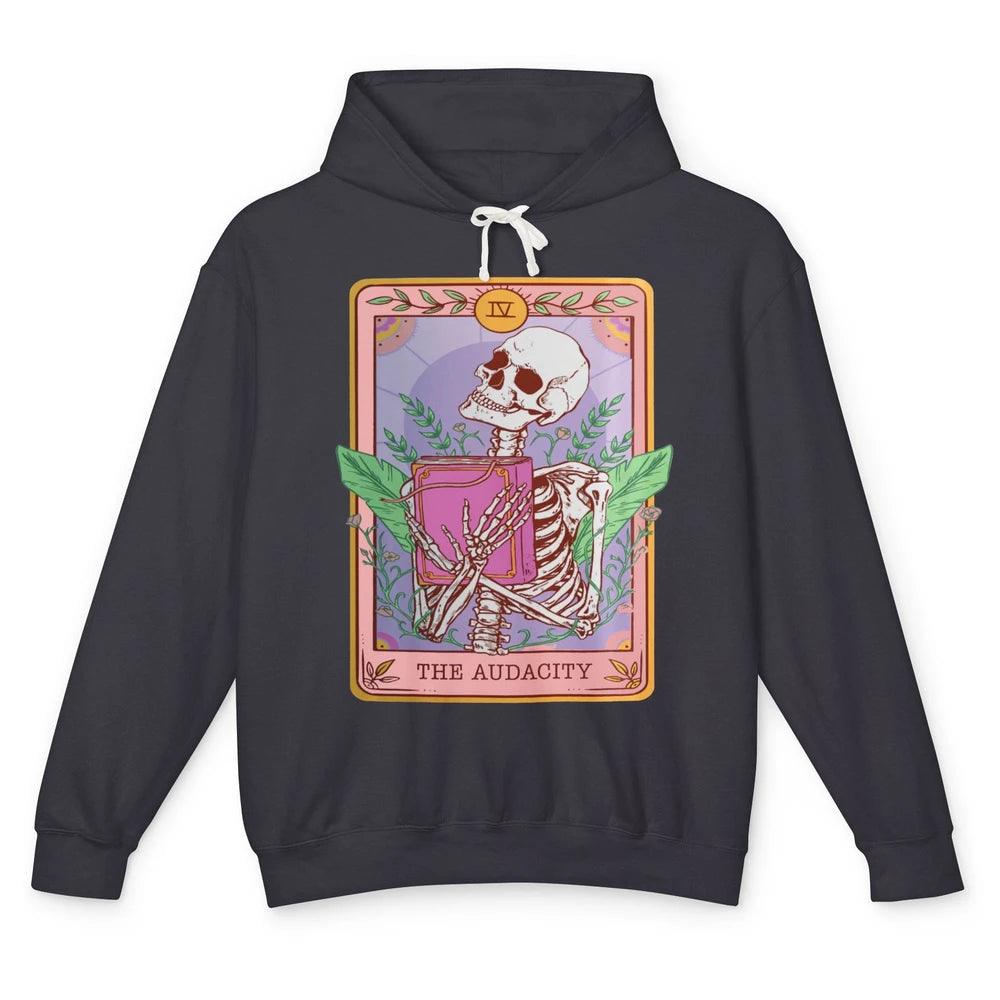 Retro Skeleton Reading Book The Audacity Plants Tarot Card Unisex Lightweight Hoodie