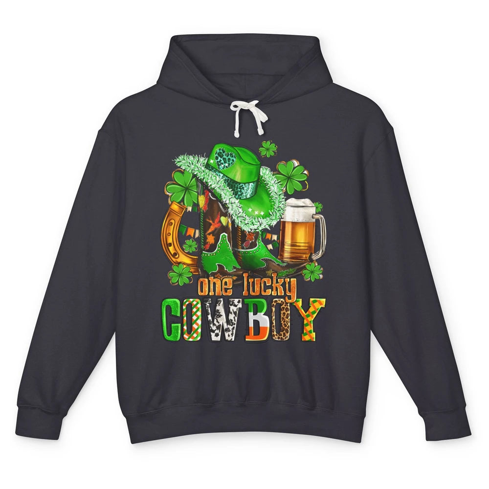 Western Lucky Cowboy Boots Clover Leopard St Patricks Day Unisex Lightweight Hoodie