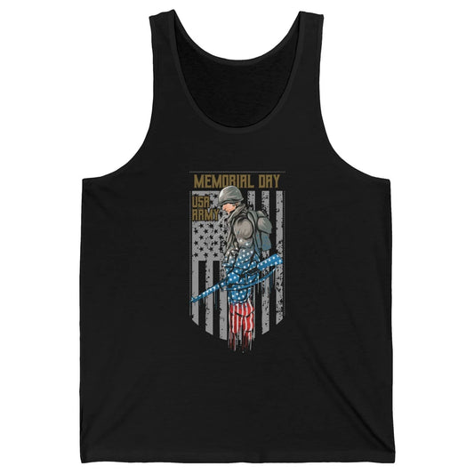 US Army Veteran With Gun American Flag US Pride Memorial Day Unisex Jersey Tank