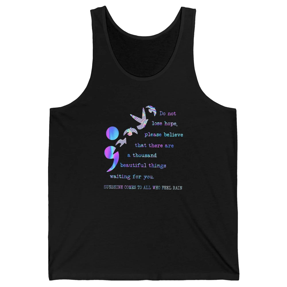 Semicolon Turquoise Ribbon Bird Suicide Prevention Month Unisex Jersey Tank