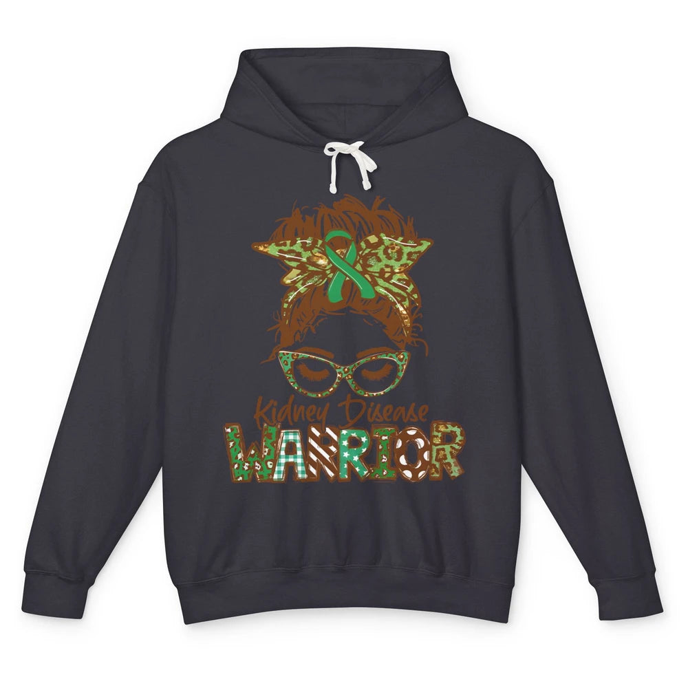 Kidney Disease Warrior Strong Women Messy Bun Green Ribbon Unisex Lightweight Hoodie