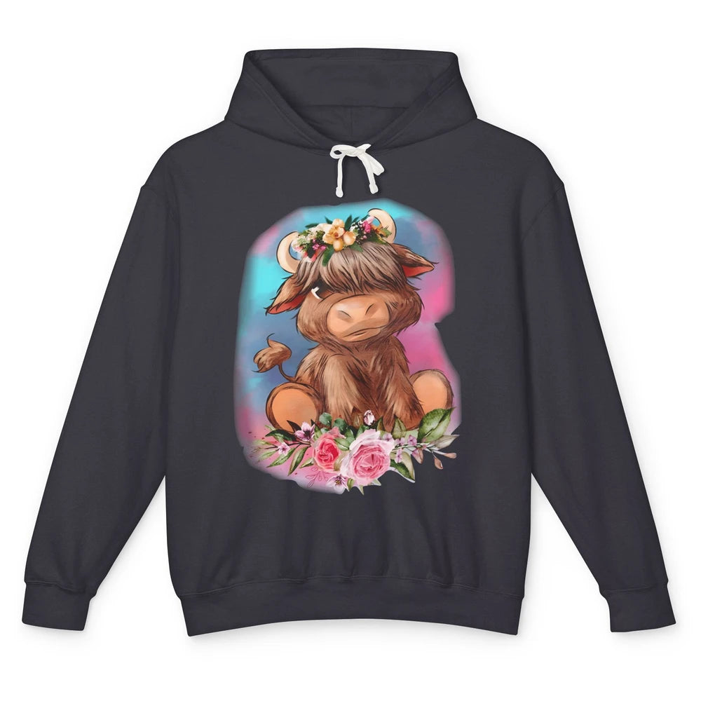 Floral Baby Highland Cow Farm Animals Western Country Unisex Lightweight Hoodie