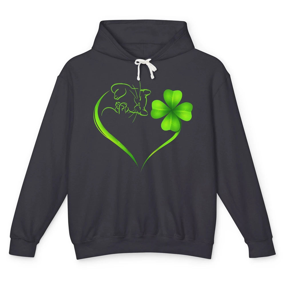 St Patricks Day Cat Shamrock Heart Go Lucky St Paddy Day Unisex Lightweight Hoodie