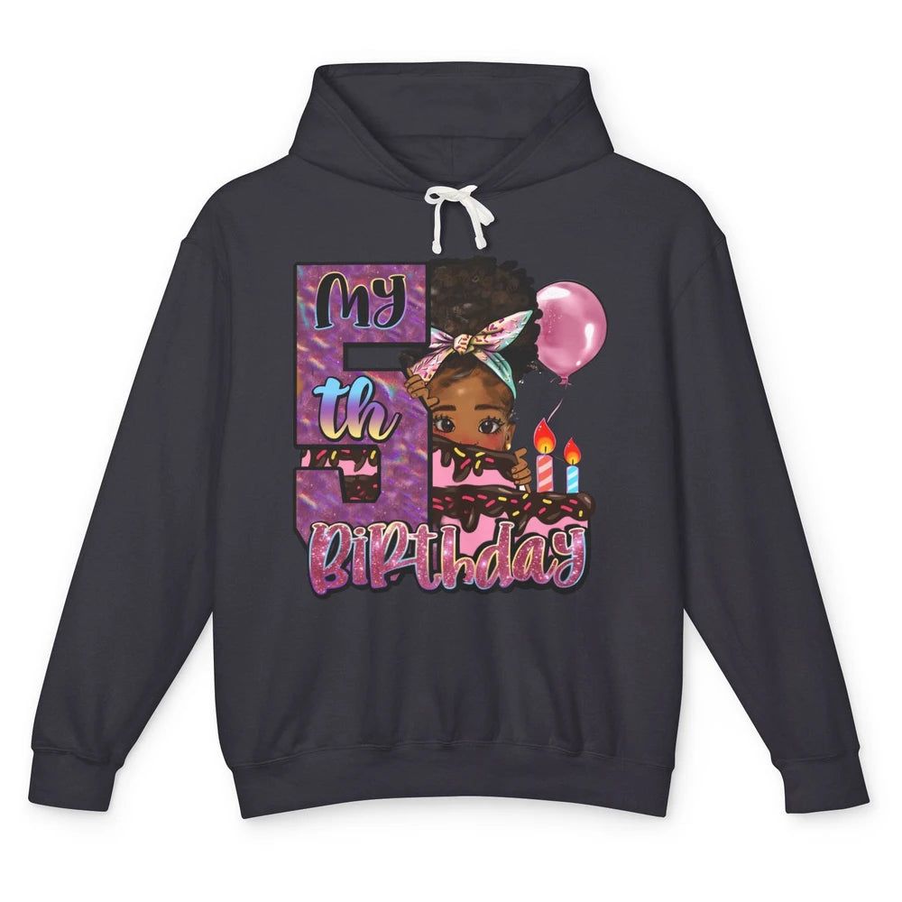 Little Black Girl My Fifth Birthday Party Afro Girl 5 Year Unisex Lightweight Hoodie