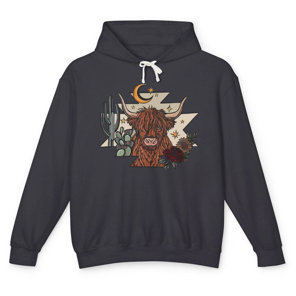 Retro Desert Cactus Highland Cow Western Country Cow Spirit Unisex Lightweight Hoodie