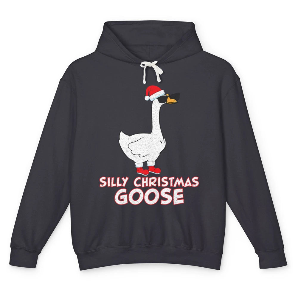 Merry Christmas Cute Silly Xmas Goose Sunglasses Santa Hat Unisex Lightweight Hoodie