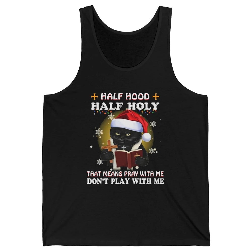 Black Cat Santa Half Hood Half Holly Christmas Bible Verse Unisex Jersey Tank