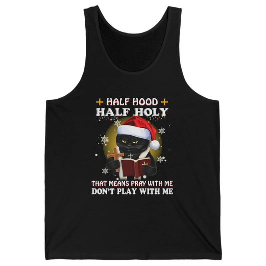 Black Cat Santa Half Hood Half Holly Christmas Bible Verse Unisex Jersey Tank