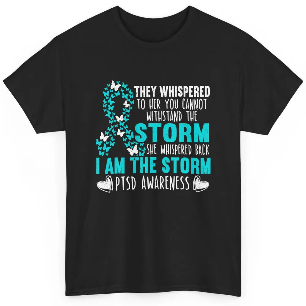 Teal Ribbon Butterfly The Storm Warrior PTSD Awareness Month Classic Unisex T-Shirt