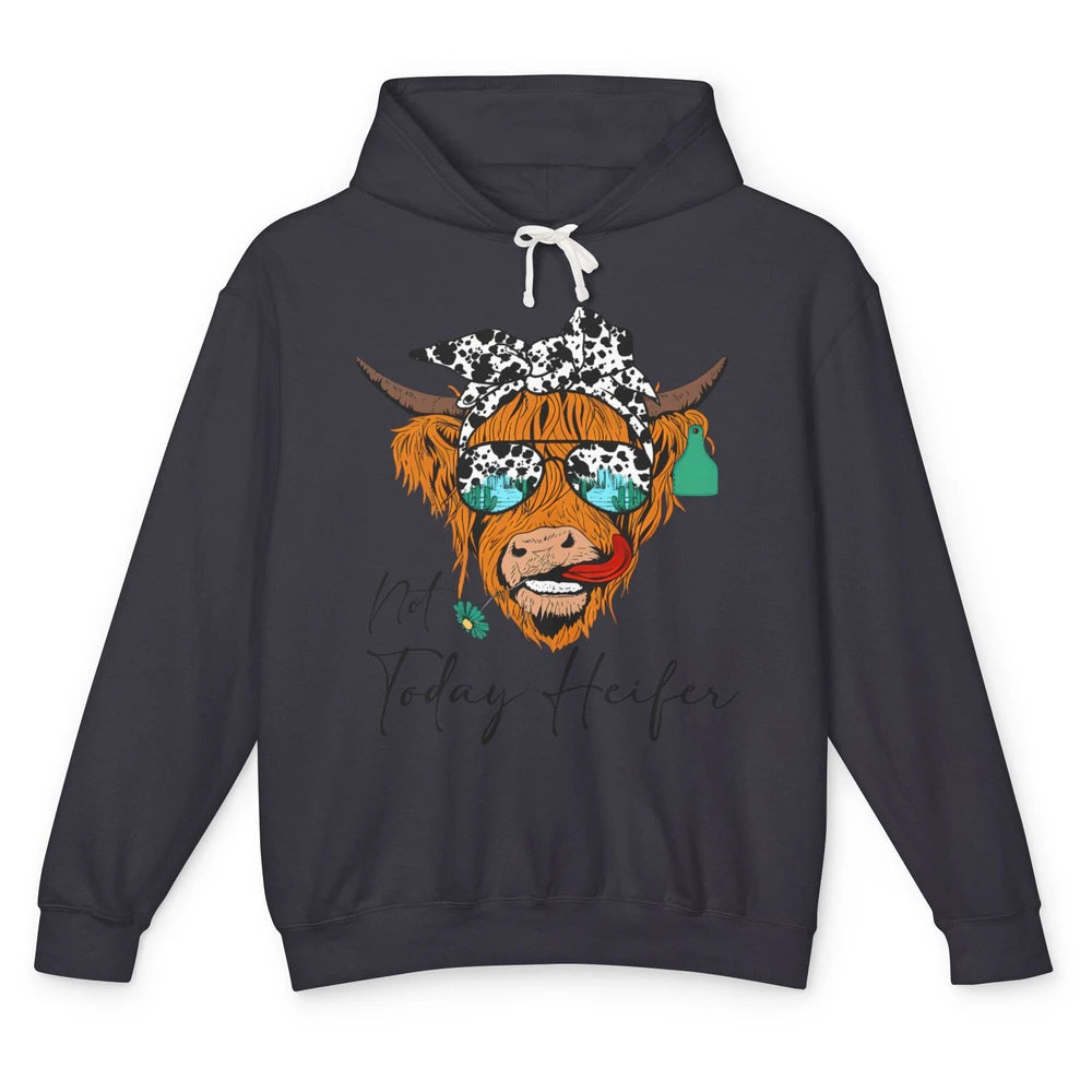 Desert Highland Cow Sunglasses Not Today Heifer Cow Lovers Unisex Lightweight Hoodie